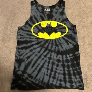 distressed tie dye batman tank top